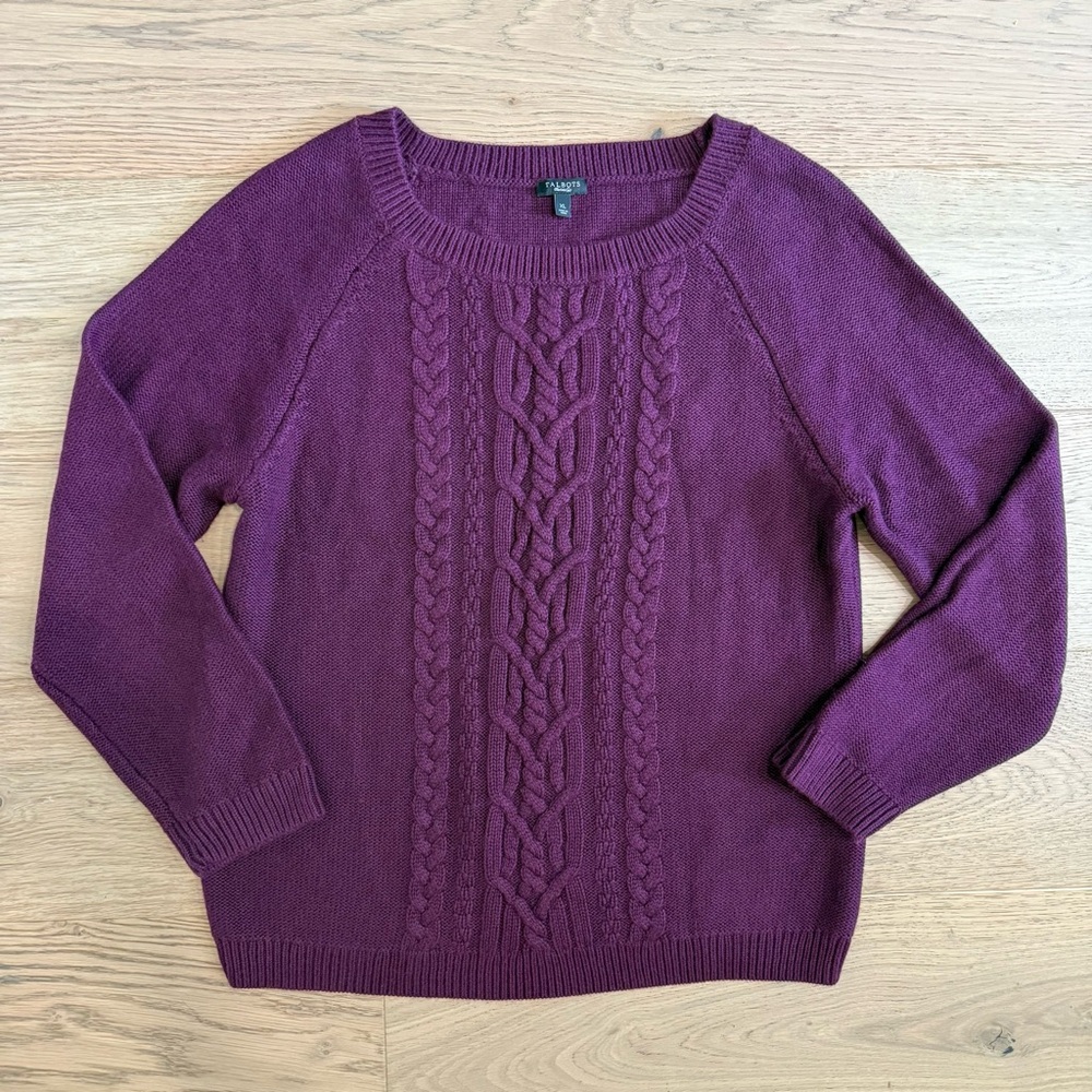 Talbots Plum Purple Angora Cotton Cable Knit Sweater